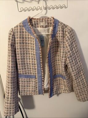 LOFT Pastel Tweed Blazer with Blue Trim